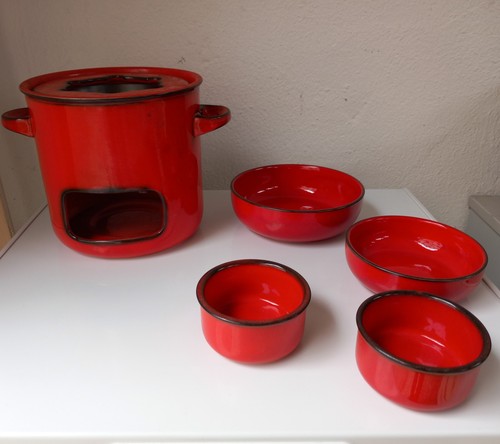 Vintage fondue set 70er - in, rot