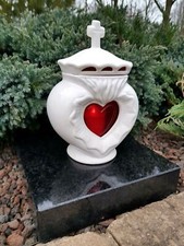 Grablaterne Sockel Grablampe  Grableuchte Grablicht Granit Keramik Weiß Herz