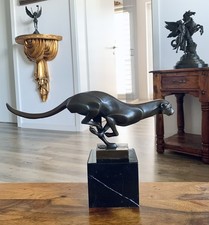 Bronzefigur Panther Raubkatze Puma Skulptur Jaguar Figur Statue Tierfigur Bronze