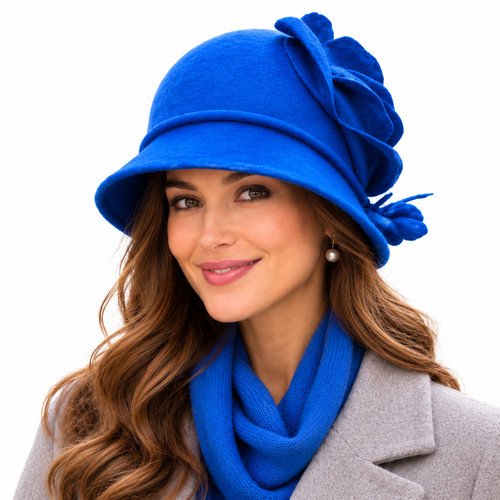 Blaue merinowolle cloche hut - blaue,