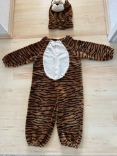 Faschings-Kostüm, Tiger-Anzug, Overall,  Gr. 98/104, braun-schwarz-beige