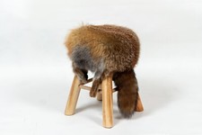 9125 Fellhocker aus Europäischem Rotfuchs mit Rotfuchs Schweif Echt Pelz Hocker