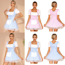 DE Frauen Miss Muffet Cosplay Kleid Rüschen Schürze Plaid Maid Kleid Halloween