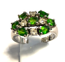 Chromdiopsiring Silberring Chromdiopsid grün + Weißtopas 925 er Silber Ring Gr58