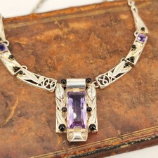 Collier in 800er Silber mit Amethysten & Perlen „Meisterstück der 1930er Jahre“