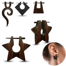 Holz Creolen Holzohrringe Horn Stift eckig geometrisch Tribal Stern groß braun