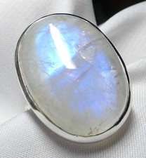 Ring 925 Silber Gr. 18,4 (58) Mondstein Navette intensiver Blau-Goldschimmer NEU