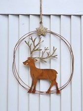 Metall Kranz Rost Hirsch im Ring Glitter Stern Geweih Edelrost Deko D.18 cm