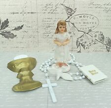 Tortenaufleger Tortendeko 5teil. Mädchen im weißen Kleid Kommunion