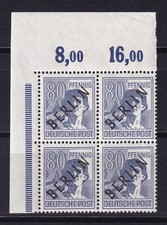 Berlin Mi-Nr: 15 ** POR ndgz / postfrisch Viererblock Ecke oben li. sign.Dr.Dub