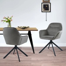 Esszimmerstühle 2er Set Drehbar Küchenstühle Armlehne Samt Drehstuhl Dunkelgrau