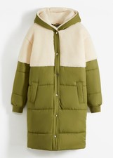 Stepp-Mantel mit Fellimitat-Detail Gr. 40 Lorbeergrün Elfenbein Damen-Jacke Neu*