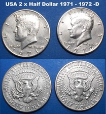 Half Dollar 1971 und 1972 -D-  John F. Kennedy  - 2 Münzen guter Zustand