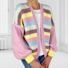 Italy Cardigan Pulli Pullover Strickjacke Jacke Strick Weste Streifen Rosa Gelb