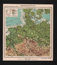 Landkarte map 1929: Nord-West-Deutschland. Dänemark