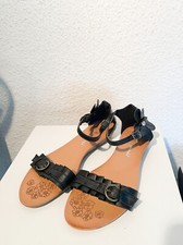 Riemchensandalen mit Verschluss Keilabsatz flach floral Blume Steinchen Gr. 38