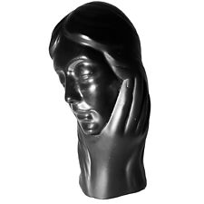 Schwarze Keramik weibliche Kunst zeitgenössische Figur Statue nachdenklicher Kopf Keramik Vintage