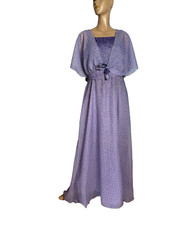 vintage Maxikleid mit Bolero lila polka dots crepe de chine Hochzeit 70er 38 40