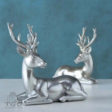 Boltze 2er Hirsch paar liegend silber aus Kunstharz 15cm-1007442