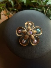 Gablonzer Brosche Amer. Double mit vielen Schmuckperlen - Vintage  !428