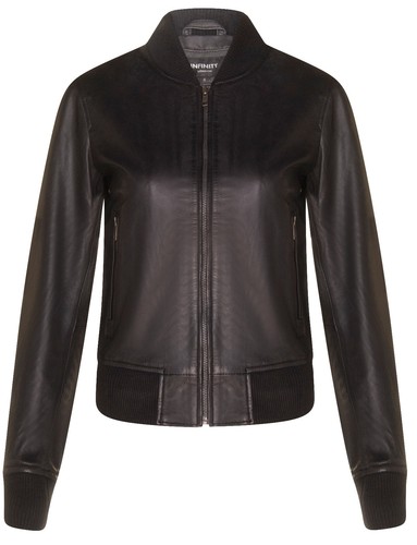 Damen schwarz leder bomber - schwarz,