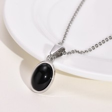 Halskette Anhänger Oval Onyx Schwarz Edelstahl Damen Herren