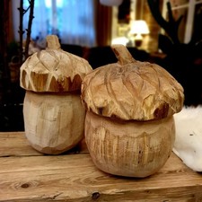 WMG Große handgefertigte Eichel aus Naturholz – rustikale Herbstdeko