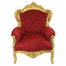 Barocksessel Sessel Rot Gold Armlehne Stoff Clubsessel Thron Relaxsessel