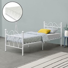 en.casa Metallbett mit Matratze Bettgestell Bett Lattenrost Metall Weiß 90x200cm