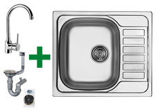 Edelstahl Einbauspüle 1 Becken 60x50 cm mit kurzer Abtropffläche und Armatur