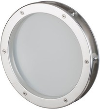 Bullauge 35 cm Edelstahlfarben zur Tür, Milchglas, Rundfenster Glaseinsatz