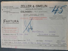 Eislingen 1914 / Zeller Gmelin Öl Raffinerie Rechnung 1 Fass Autoöl Württemberg