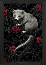 Opossum in Rosen gerahmtes