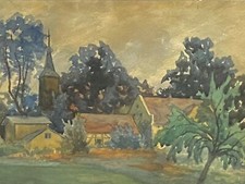 Aquarell Elisabeth Albrecht Rolffs  Gaffron Kirche Pfarrhaus Schlesien Silesia .