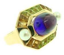 ORIGINAL CHANEL 18K GOLD RING AMETHYST CITRINE PERIDOT PEARLS GR. 52 RAR