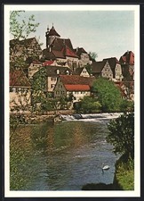 Besigheim am Neckar, Teilansicht mit Flusspartie, Ansichtskarte 