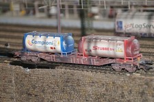 Märklin H0 Containertragwagen mit Swap-Tankcontainern patiniert, gealtert