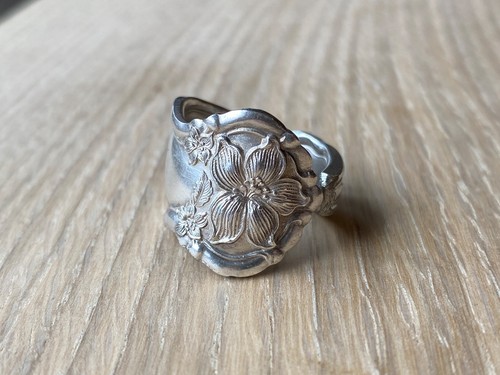 Floral silverplate spoon ring - silverplate,
