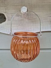 Windlicht zum Hängen Glas Metall Orange D8xH7cm + 6,5cm