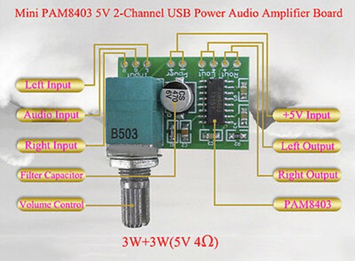 Mini pam8403 dc5v 2 - 3w+3w,