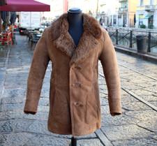 Herren Lammfell ledermantel shearling braun dicker pelz vintage 70s Größe M
