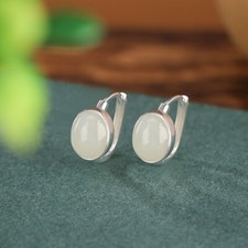 F02 Ohrringe ovale helle Jade 925 Sterlingsilber