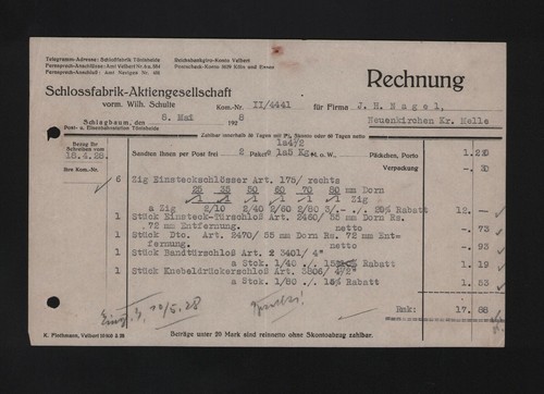 Schlagbaum rechnung 1928 - rechnung,