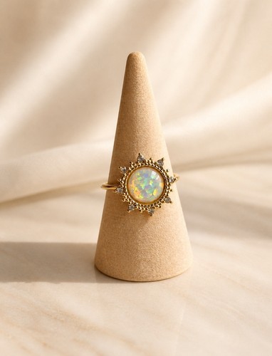 18k gold plated opal - sun, ring