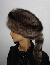 Raccoon Pelz Mütze Echtfell Trapper Hut Waschbär Fellmütze Wintermütze Jagd Neu