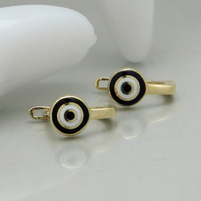 Kinder Ohrringe Halbcreolen Clipstecker Emaille Nazar Auge in 585/14K Gelbgold