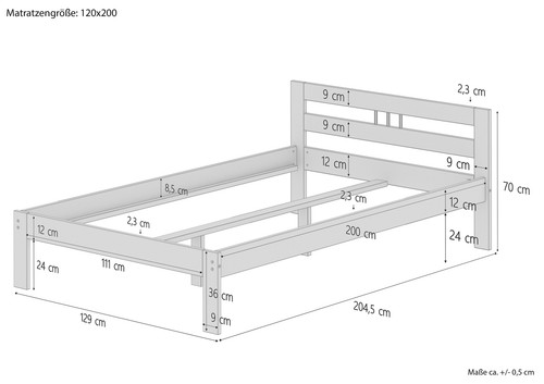 Holzbett kiefer natur massiv - kiefer,