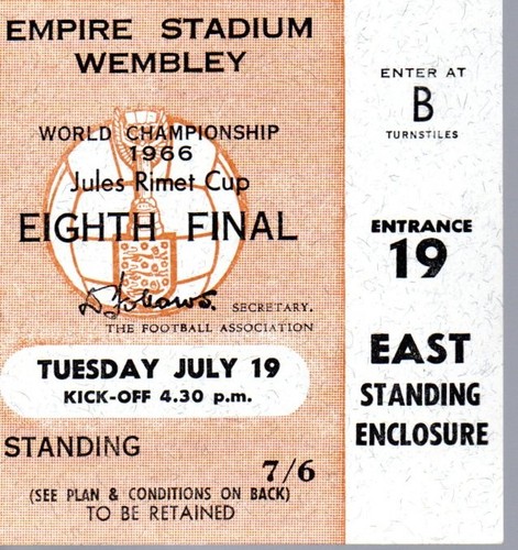 Gebrauchtes ticket wm 1966 - ticket,