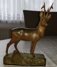 Figur Hirsch? Wild ca. 19,5cm hoch + 16cm lang, Holz, Geweih abnehmb. m. Abbruch