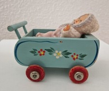 Stubenwagen Holz Kinderwagen Puppenhaus 50er Jahre mit Puppe 